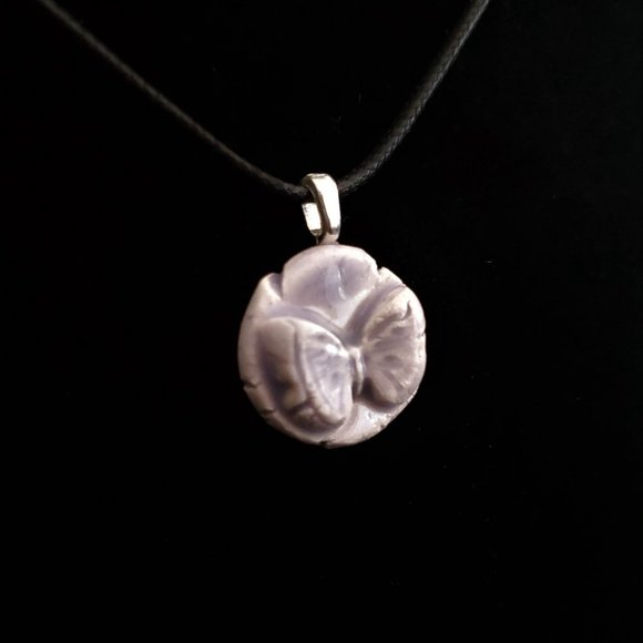 Handmade Ceramic Lilac Butterfly Pendant Necklace - Picture 2 of 12